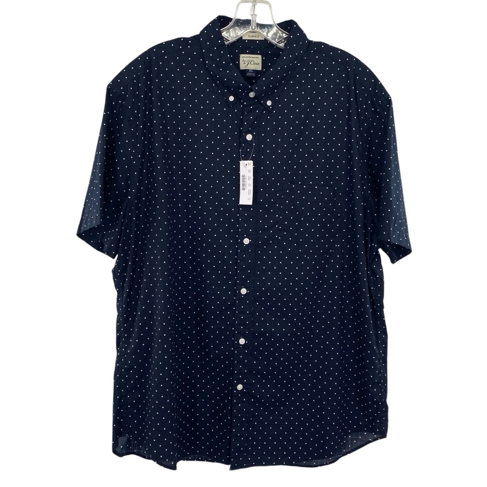 J. Crew Navy Blue Polka Dot Secret Wash Short Sleeve Button Down Shirt New